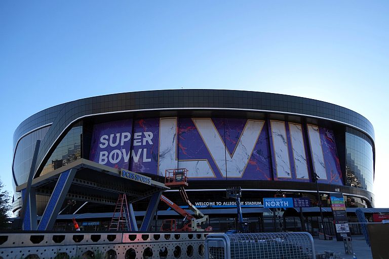 A general overall view of Allegiant Stadium, the site of Super Bowl LVIII between the San Francisco 49ers and Kansas City Chiefs.