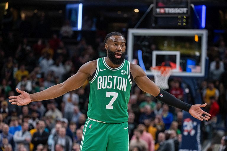 Boston Celtics guard Jaylen Brown in the second half against the Indiana Pacers