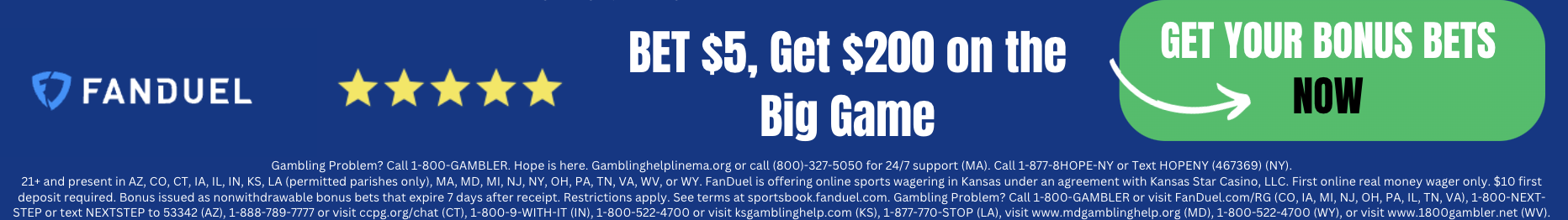 FanDuel CTA $5 to $200 on the big game