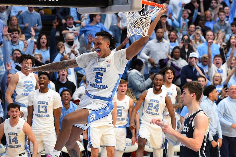 North Carolina Tar Heels forward Armando Bacot (5) scores in the second half at Dean E. Smith Center.