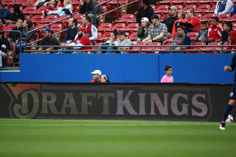 A general view of the DraftKings sign board during the match with FC Dallas playing against Sporting Kansas City in the first half at Toyota Stadium