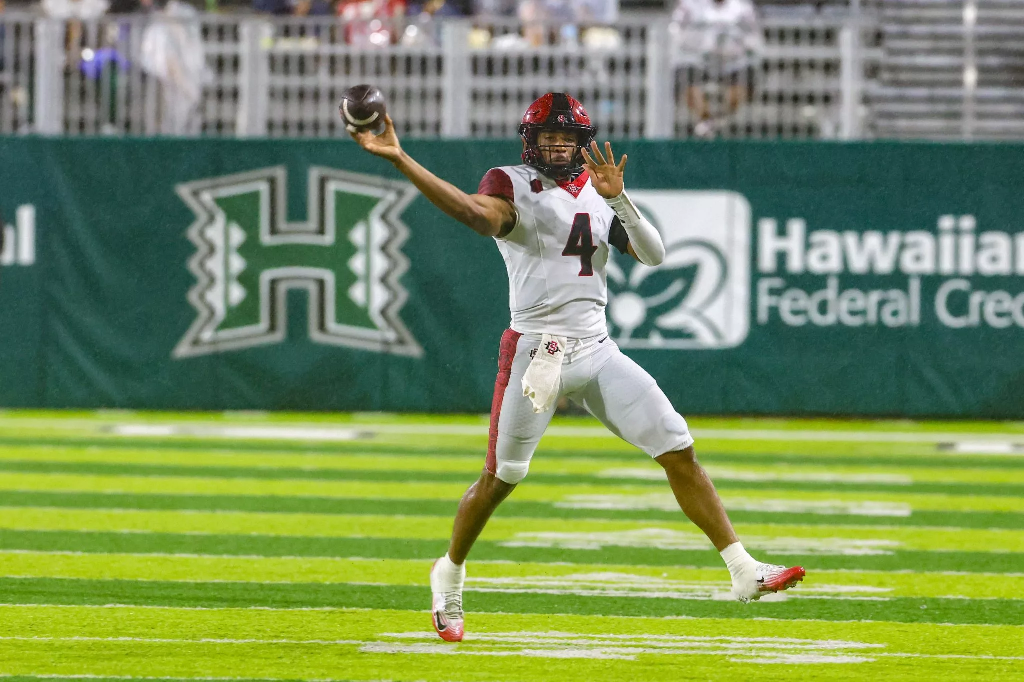 Jayden Denegal looks to lead the Aztecs over the Broncos